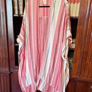 True craft. Striped Open Front Kimono - Pink, & Light Blue thin summer cover up